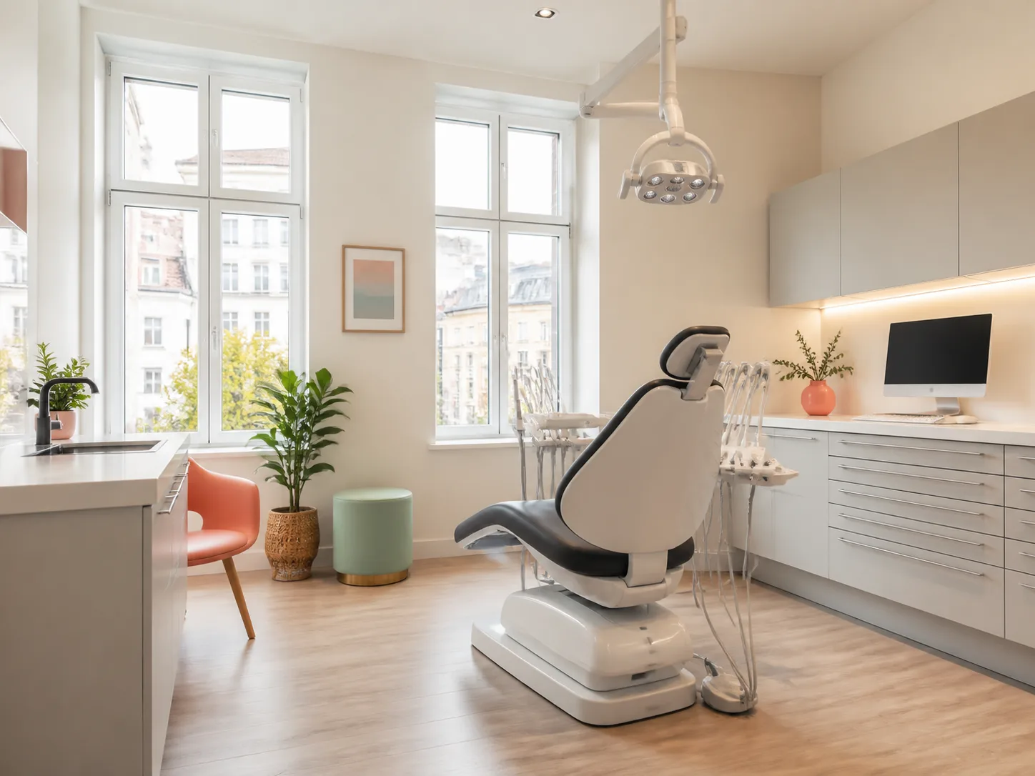 Heller Behandlungsraum der Kieferorthopädie Dr. Sibylle Lenz in Freiburg